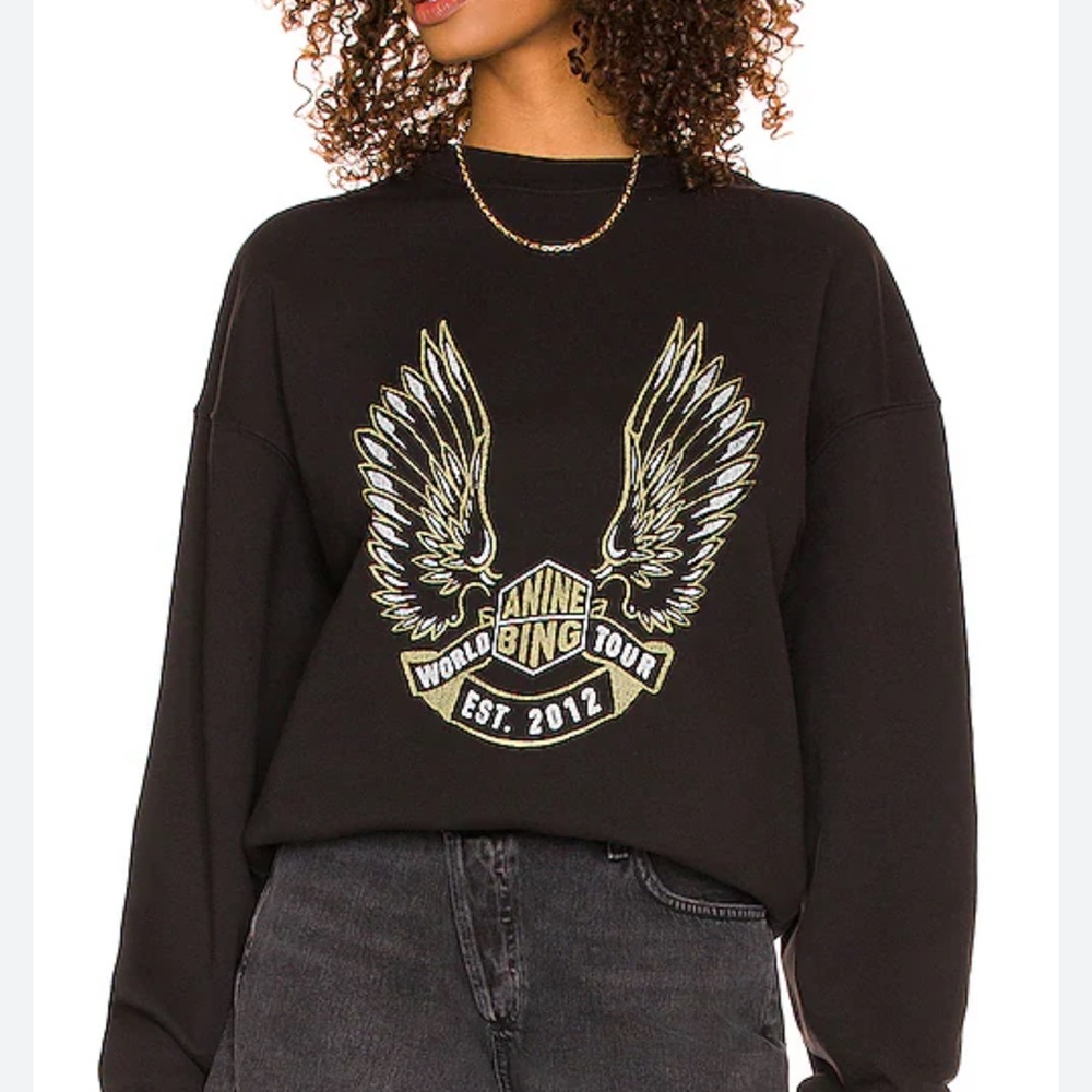 Anine Bing Black Graphic Wing Logo Sweatshirt